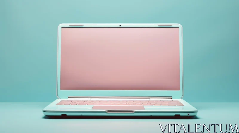 Sleek Laptop with Pink Screen on Blue Background AI Image