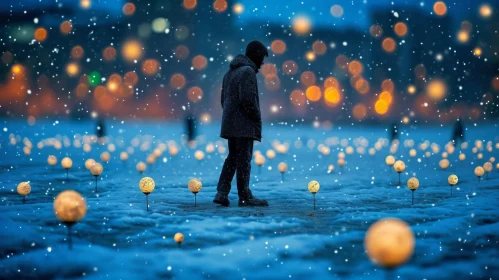 Snowy Night in Nature: A Captivating Photo of Solitude