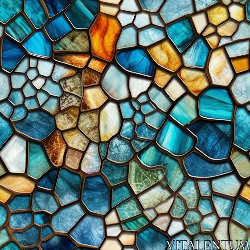 AI ART Stained Glass Mosaic Texture - Blue Green Brown Pattern