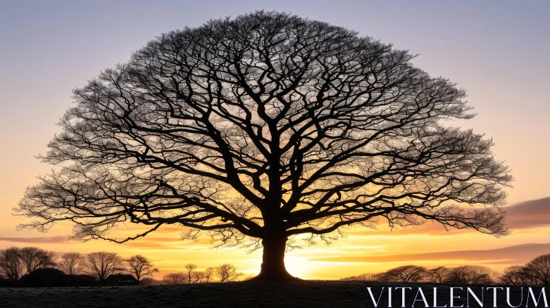Winter Tree at Sunset: A Majestic Nature Scene AI Image