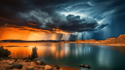 Captivating Storm and Lightning Over a Mesmerizing Lake