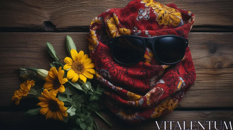 Chic Fashion Accessories and Sunflowers Composition AI Image