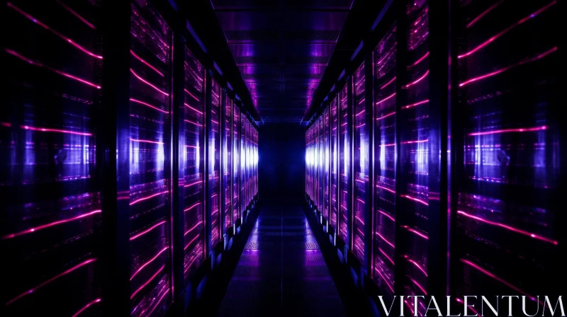 Mysterious Data Center with Glowing Purple Light AI Image