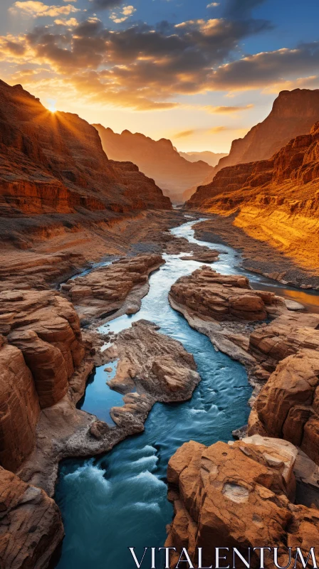 River in Desert at Sunset: Captivating Nature Photography AI Image