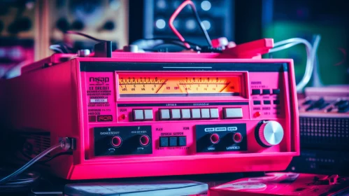 Vintage Pink Cassette Player on City Night Background