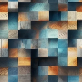 Block Pattern Wood Texture in Blue, Brown, Orange