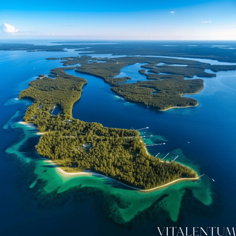 Captivating Aerial View of Serene Island with Trees and Bay AI Image