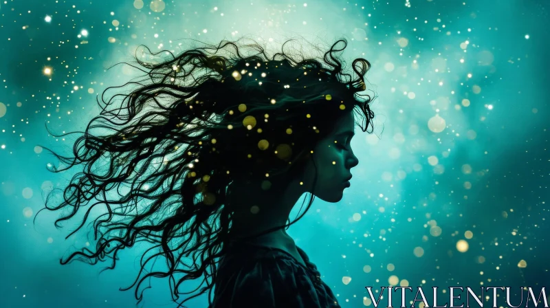 Ethereal Digital Painting of a Serene Girl with Flowing Hair AI Image