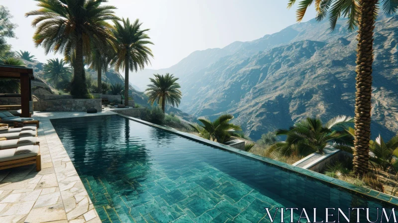 Stunning Swimming Pool with Majestic Mountain View AI Image
