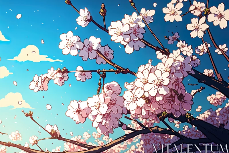 Anime Cherry Blossom Scene with Vibrant Colors | Detailed Comic Book Art AI Image