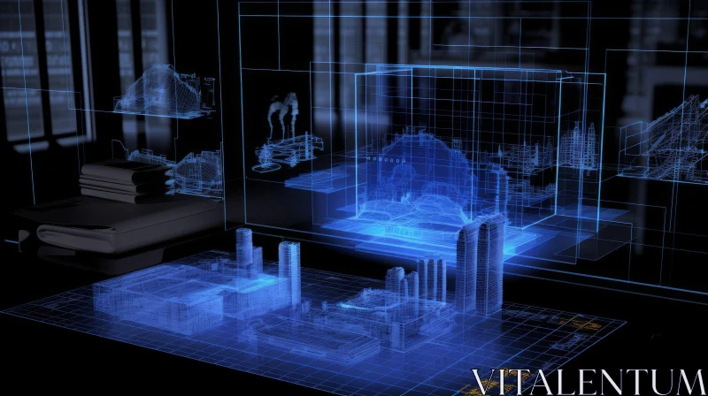 AI ART Blue and Black 3D Futuristic Cityscape