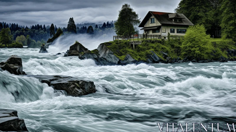 Captivating House by the River: Photobashing meets Swiss Realism AI Image