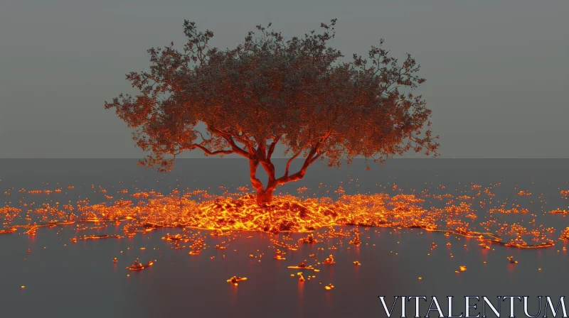 Enigmatic 3D Rendering of a Glowing Tree with Radiant Spheres AI Image