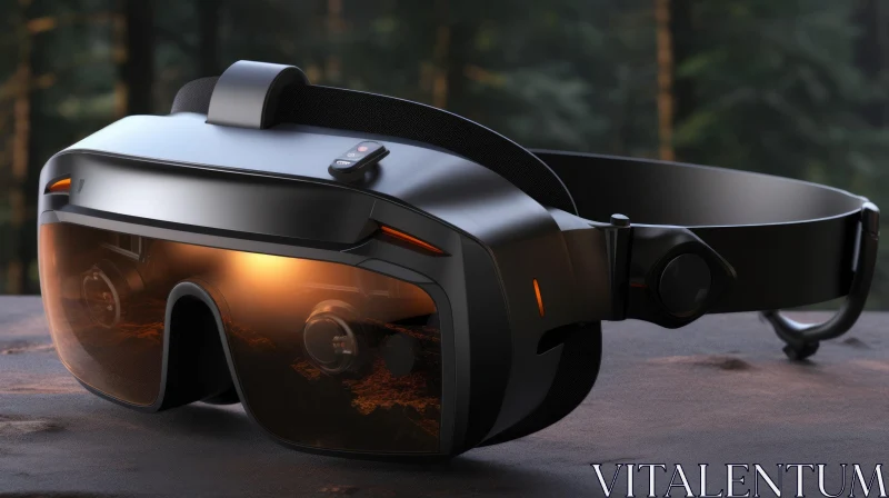 AI ART Futuristic Virtual Reality Headset on Wooden Surface