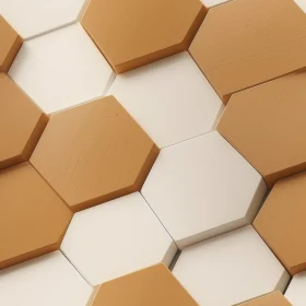 Honeycomb Pattern 3D Rendering in Light Brown and White