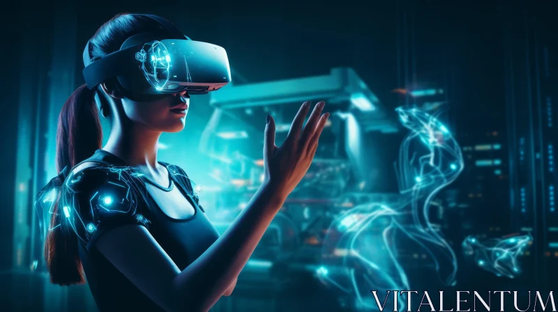 AI ART Immersive Virtual Reality Experience in Dark Room