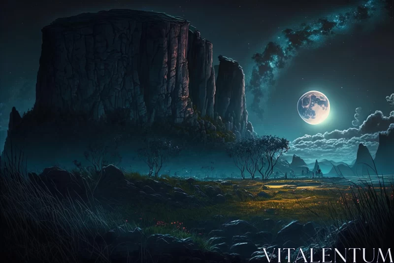 Moonlit Landscape: Enchanting Nature Painting AI Image
