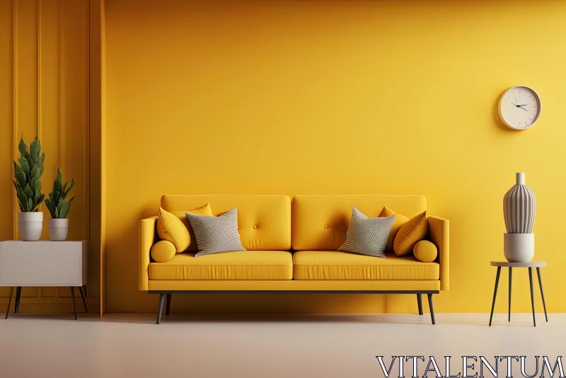 Vibrant Contemporary Living Room with Yellow Sofa AI Image