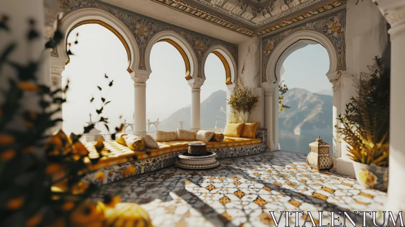 Breathtaking Terrace with Mountain View - 3D Rendering AI Image