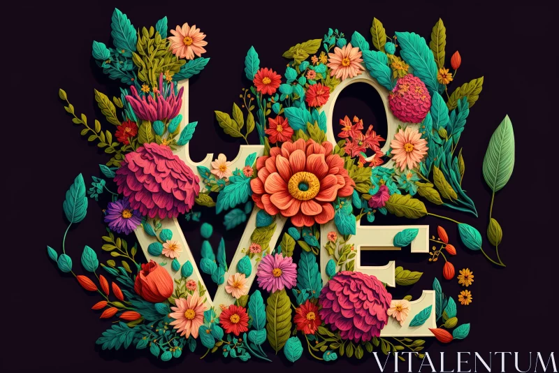 Colorful 3D Love Typography with Vibrant Flowers AI Image