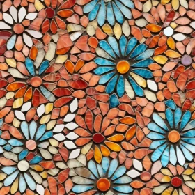 Colorful Glass Floral Mosaic on White Background