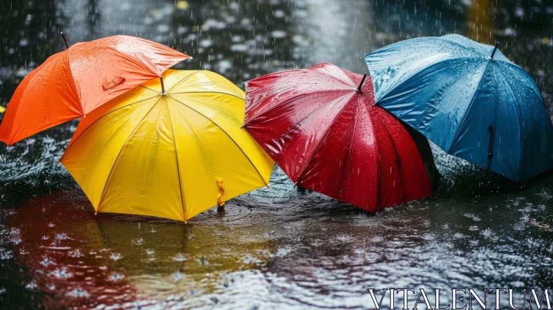 Colorful Umbrellas on Wet Ground | Abstract Art AI Image