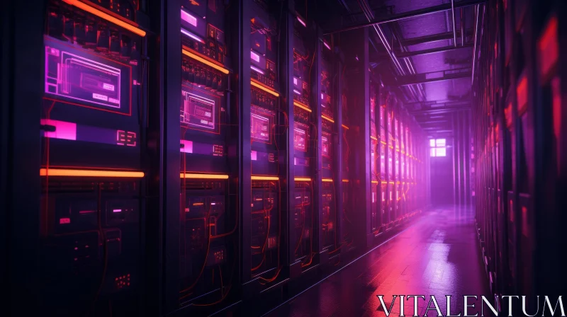 Eerie Data Center: Glowing Servers and Shadows AI Image
