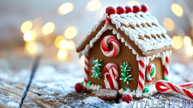 Enchanting Gingerbread House on Wooden Table - Christmas Delight AI Image