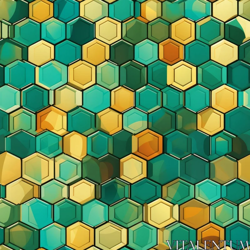 Glossy Hexagon Pattern in Green, Blue, Yellow AI Image