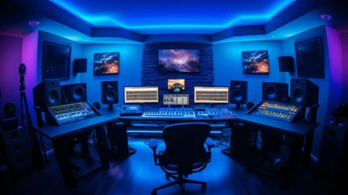 Professional Music Studio with Neon Lighting