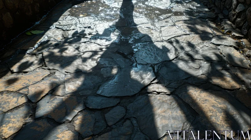 Stone Path Reflection in Puddle - Close-up Nature Photography AI Image