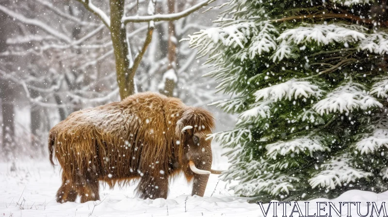 Captivating Image of a Woolly Mammoth in a Snowy Forest AI Image