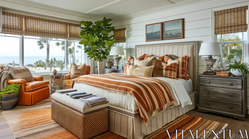 Coastal Bedroom with Beach View - Serene Interior Design AI Image