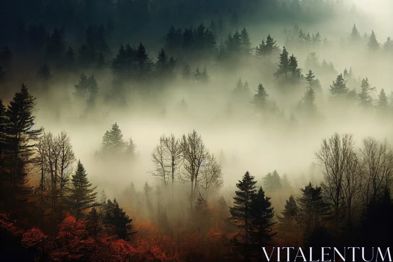 Enchanting Mountain Landscape with Trees and Fog | Nature-Inspired Art AI Image
