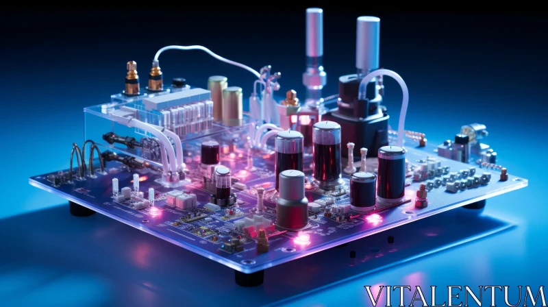 Futuristic Electronic Circuit Board with Glowing Vacuum Tubes AI Image