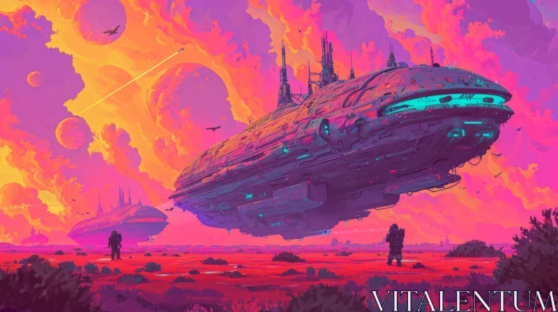 AI ART Astronauts Exploring Alien Planet - Digital Science Fiction Painting