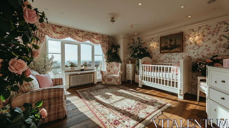 Beautifully Decorated Nursery with a Floral Theme AI Image