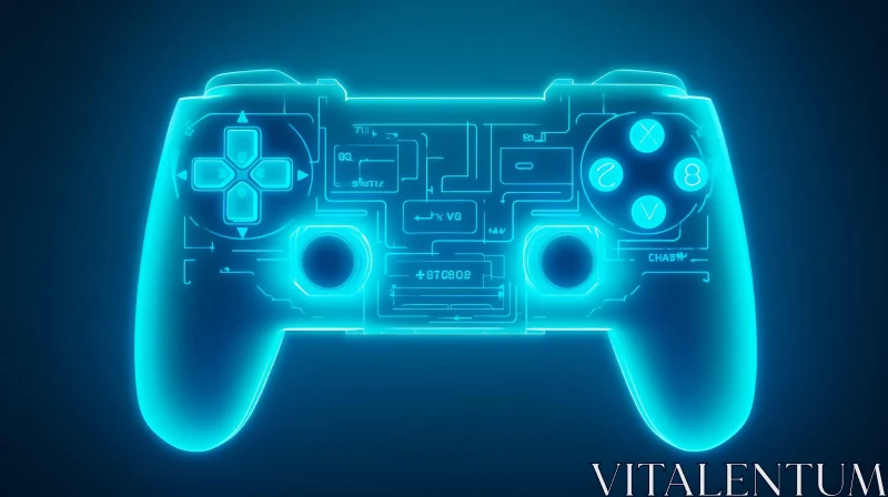 Blue Glowing Video Game Controller on Dark Blue Background AI Image