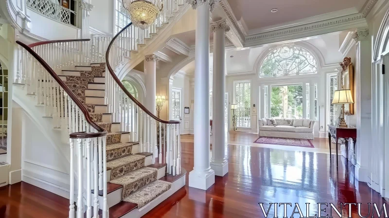 Elegant Foyer with Curved Staircase and Luxurious Details AI Image