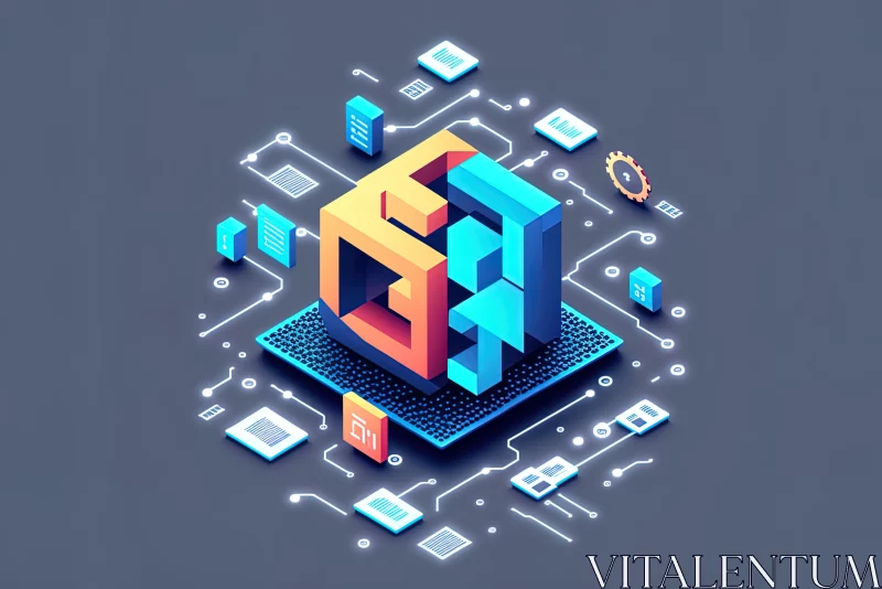Isometric Design of a Complex Tech Concept | Pixelated Abstraction | Sots Art AI Image