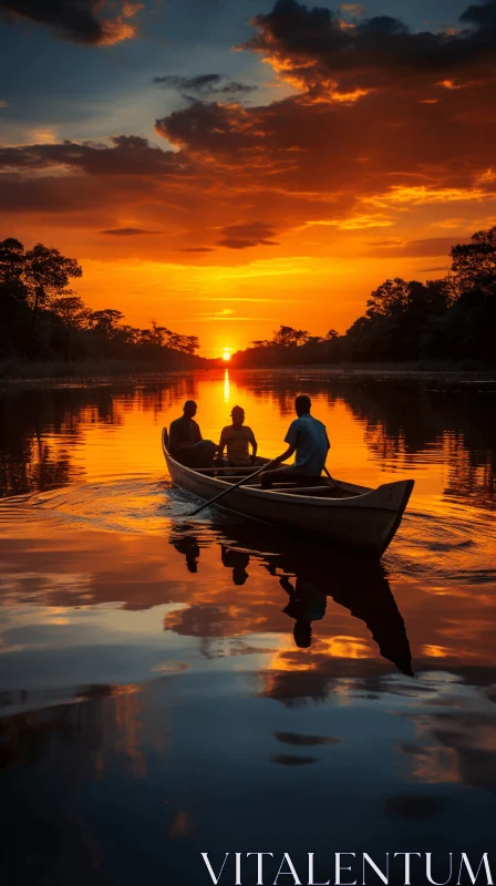 Mesmerizing Sunset Boat Sail in Vibrant Nature Colors AI Image