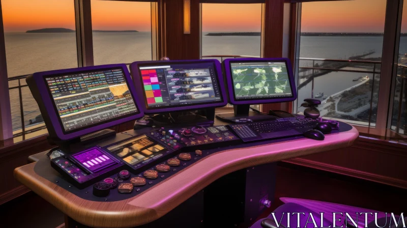 Ship Bridge Interior with Monitors and Control Panel AI Image