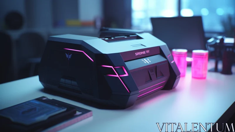 Sleek Futuristic Black and Pink Computer Case Design AI Image