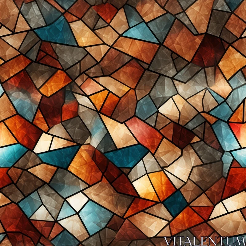 Brown, Blue, and Orange Stained Glass Mosaic Seamless Texture AI Image