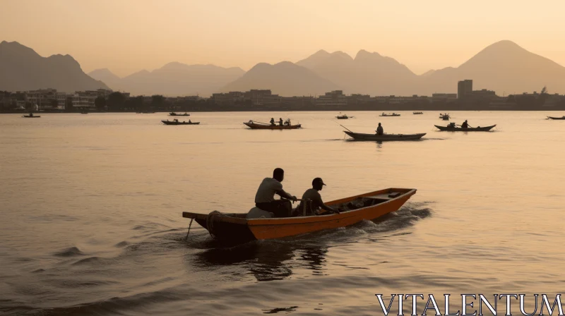 Men on Boat: Capturing the Essence of Urban Life | Art of the Ivory Coast AI Image
