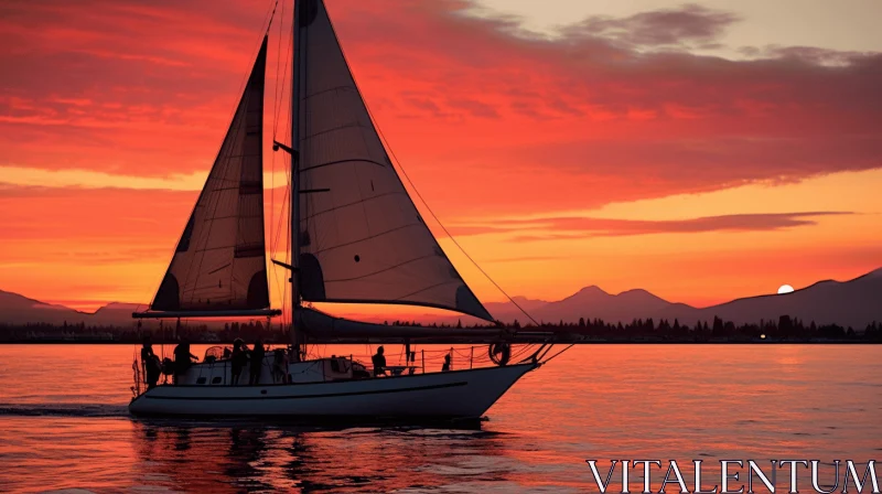 Sailboat on Water: A Captivating Sunset Illustration AI Image
