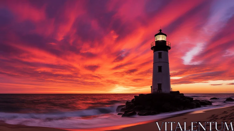 AI ART Stunning Pink and Red Lighthouse on Oceanfront | Impressive Panoramas