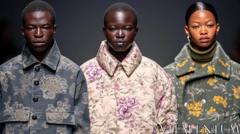 Stylish African Descent Models in Floral Coats | Fashion Photography AI Image