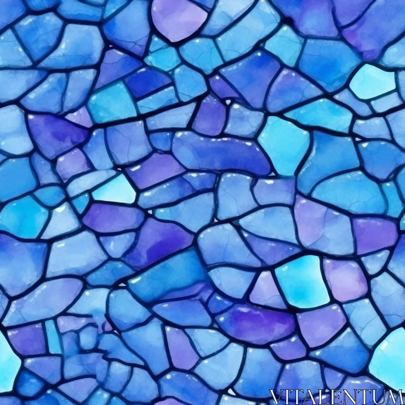 Blue and Purple Stained Glass Mosaic Pattern AI Image