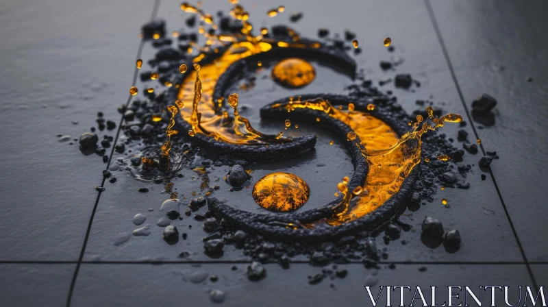 Enchanting 3D Yin-Yang Symbol in Black and Gold Liquids AI Image